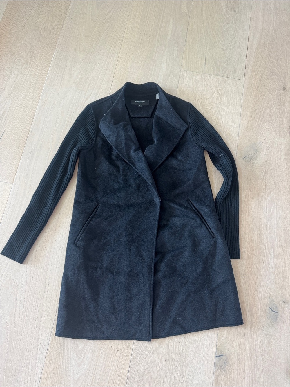 Kenneth Cole Black Trench Coat with Ribbed Sleeves